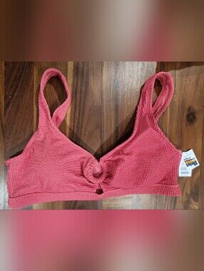 Time and Tru Pink Textured Knot Front Swim Top